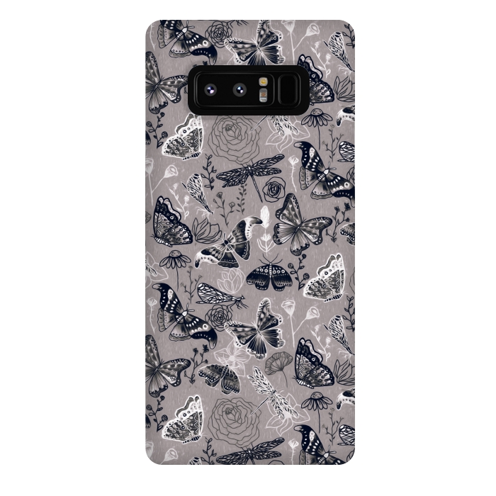 Galaxy Note 8 StrongFit Grey Butterflies, Dragonflies and Moths  by Tigatiga