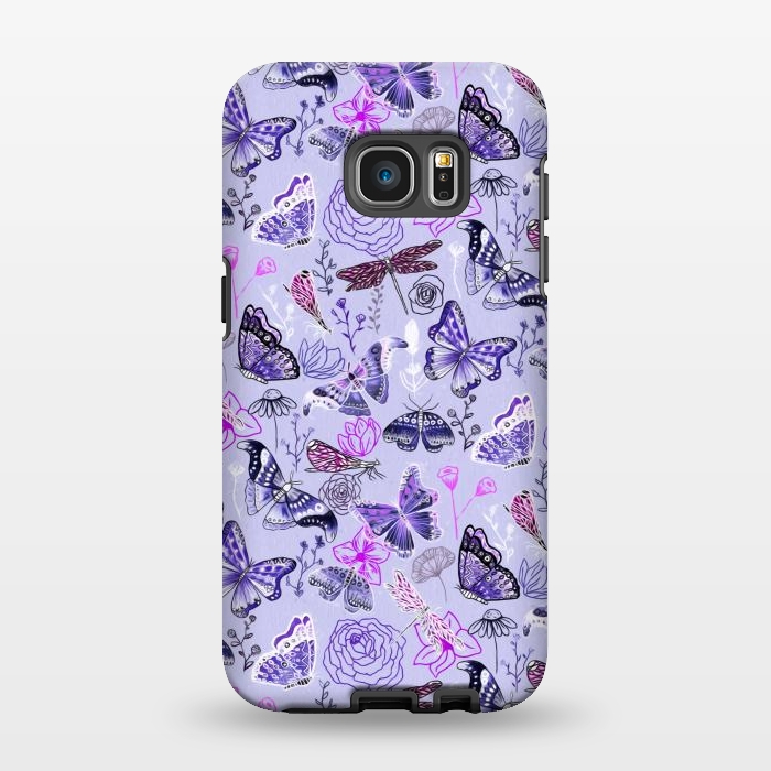 Galaxy S7 EDGE StrongFit Butterflies, Dragonflies and Moths on Purple by Tigatiga