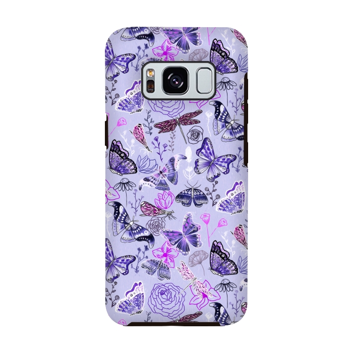 Galaxy S8 StrongFit Butterflies, Dragonflies and Moths on Purple by Tigatiga