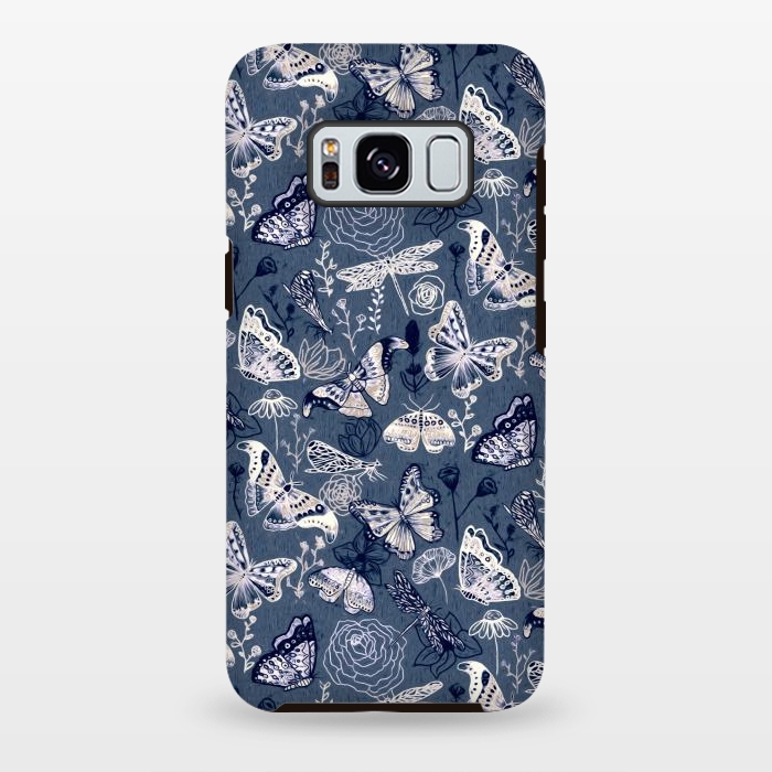 Galaxy S8 plus StrongFit Butterflies, Dragonflies and Moths on Navy  by Tigatiga