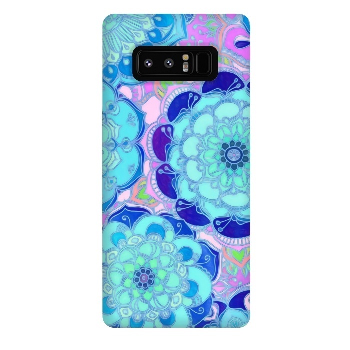 Galaxy Note 8 StrongFit Radiant Cyan & Purple Stained Glass Floral Mandalas by Micklyn Le Feuvre