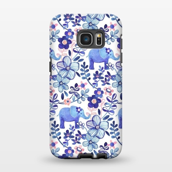 Galaxy S7 EDGE StrongFit Little Purple Elephant Watercolor Floral on White by Micklyn Le Feuvre