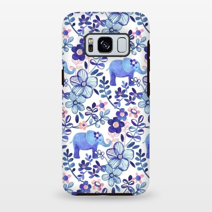 Galaxy S8 plus StrongFit Little Purple Elephant Watercolor Floral on White by Micklyn Le Feuvre