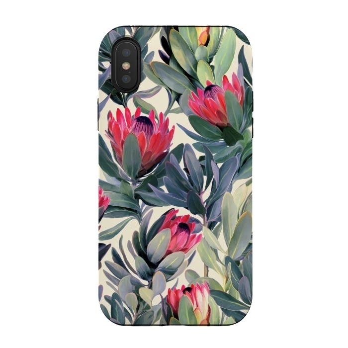 iPhone Xs / X StrongFit Painted Protea Pattern by Micklyn Le Feuvre