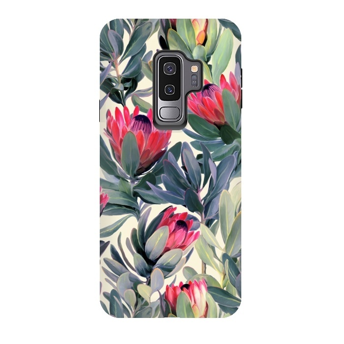 Galaxy S9 plus StrongFit Painted Protea Pattern by Micklyn Le Feuvre