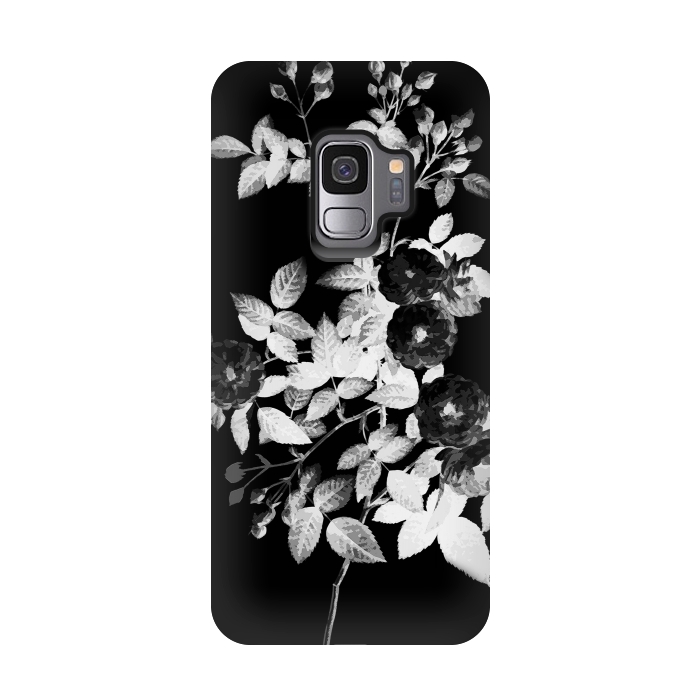 Galaxy S9 StrongFit Black and white rose botanical illustration by Oana 