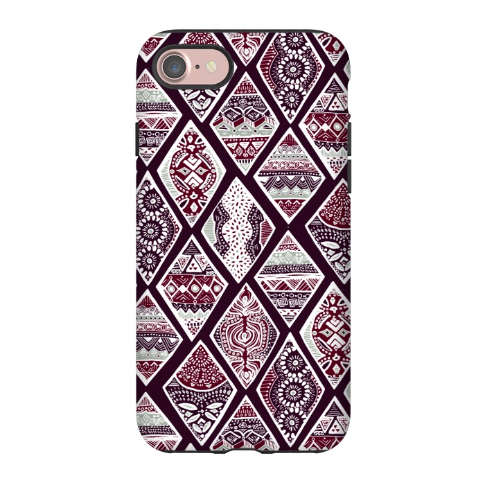 iPhone 7 StrongFit Tribal Diamonds On Red, White & Sage  by Tigatiga