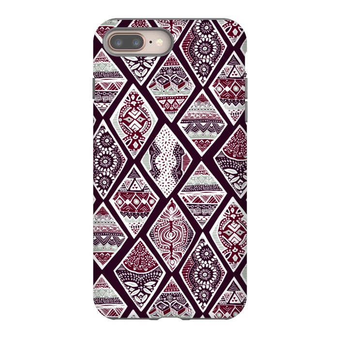 iPhone 7 plus StrongFit Tribal Diamonds On Red, White & Sage  by Tigatiga