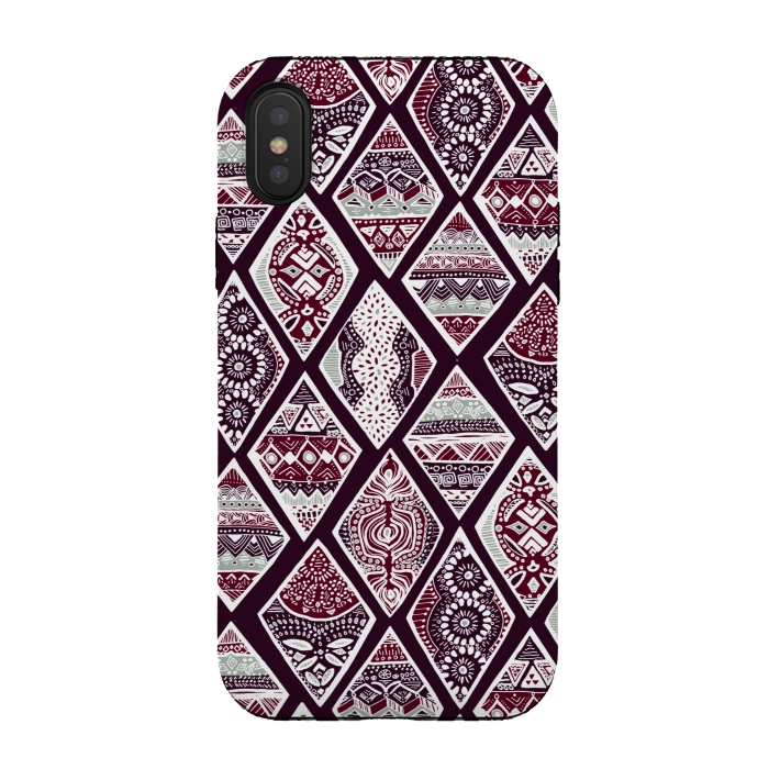 iPhone Xs / X StrongFit Tribal Diamonds On Red, White & Sage  by Tigatiga