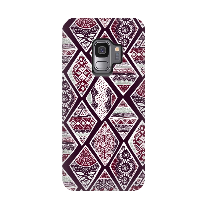 Galaxy S9 StrongFit Tribal Diamonds On Red, White & Sage  by Tigatiga