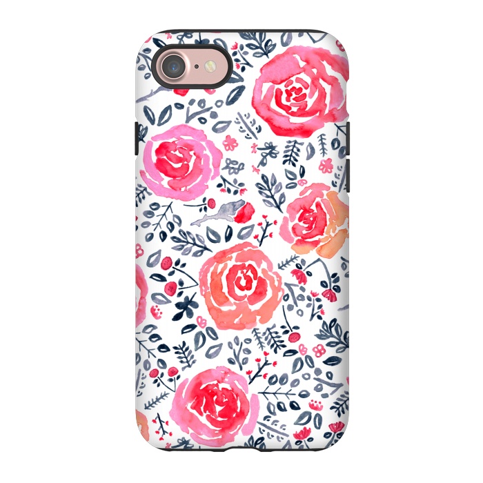 iPhone 7 StrongFit Red, Magenta & Navy Watercolor Roses  by Tigatiga