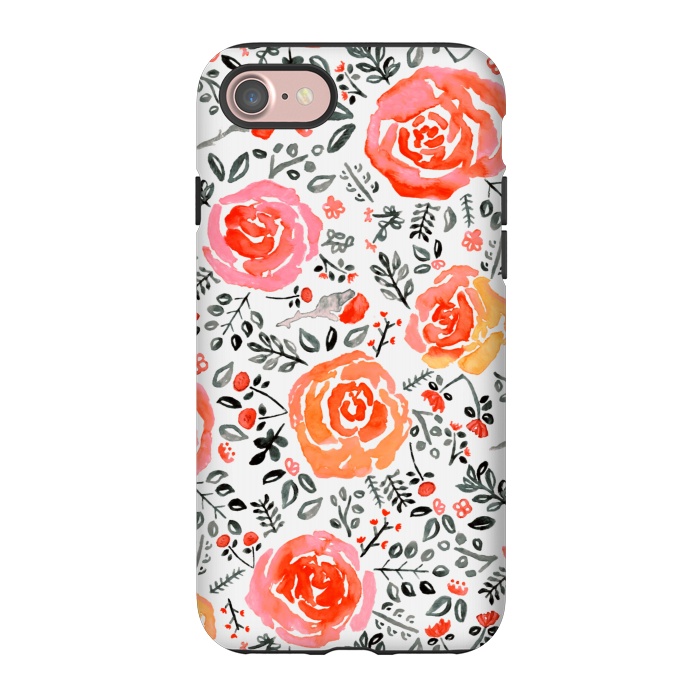 iPhone 7 StrongFit Orange, Red & Grey Watercolor Roses  by Tigatiga