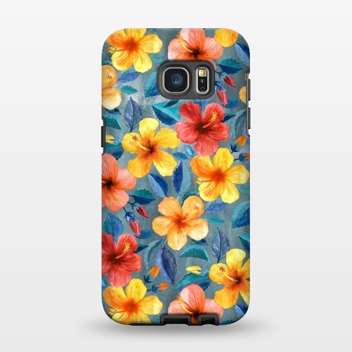 Galaxy S7 EDGE StrongFit Bright Little Summer Hibiscus Blooms in Watercolor by Micklyn Le Feuvre