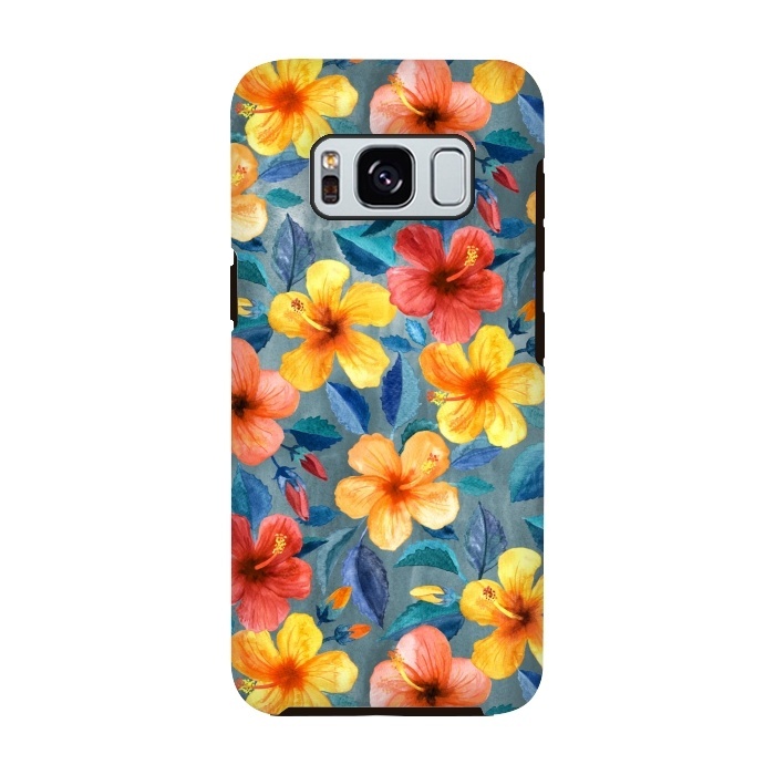 Galaxy S8 StrongFit Bright Little Summer Hibiscus Blooms in Watercolor by Micklyn Le Feuvre