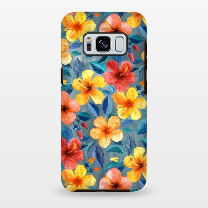 Galaxy S8 plus StrongFit Bright Little Summer Hibiscus Blooms in Watercolor by Micklyn Le Feuvre