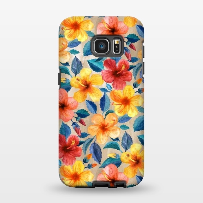 Galaxy S7 EDGE StrongFit Little Tropical Hibiscus Blooms in Watercolor by Micklyn Le Feuvre