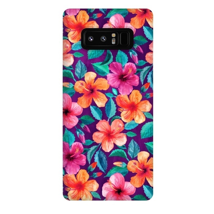 Galaxy Note 8 StrongFit Little Bright Hibiscus Blooms in Watercolor on Purple by Micklyn Le Feuvre