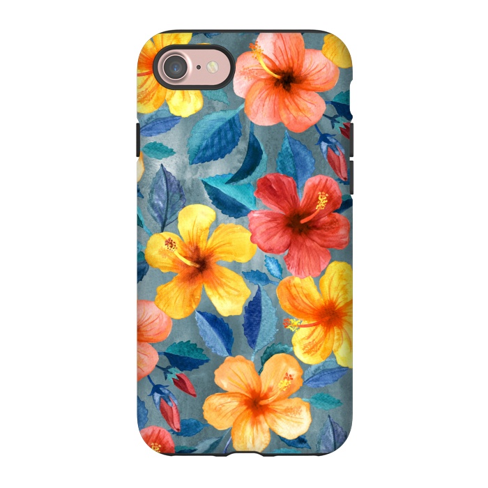 iPhone 7 StrongFit Bright Summer Hibiscus Blooms in Watercolor by Micklyn Le Feuvre