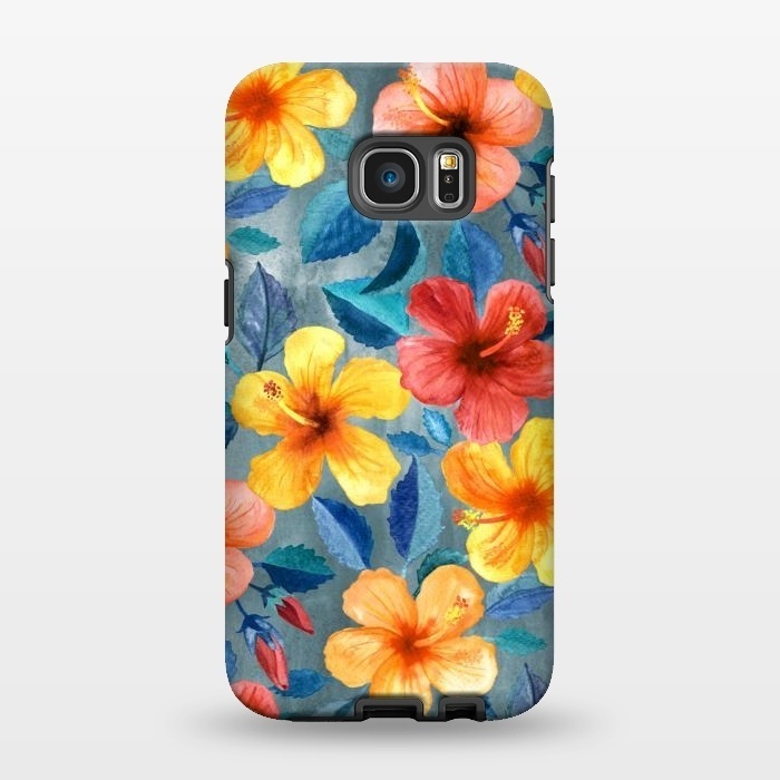 Galaxy S7 EDGE StrongFit Bright Summer Hibiscus Blooms in Watercolor by Micklyn Le Feuvre