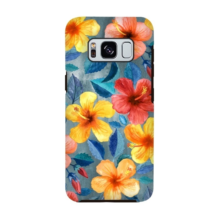 Galaxy S8 StrongFit Bright Summer Hibiscus Blooms in Watercolor by Micklyn Le Feuvre