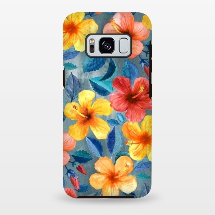 Galaxy S8 plus StrongFit Bright Summer Hibiscus Blooms in Watercolor by Micklyn Le Feuvre
