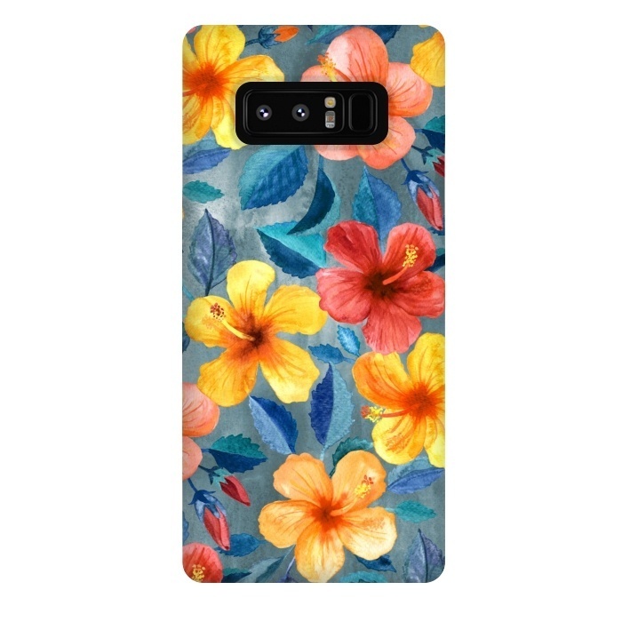 Galaxy Note 8 StrongFit Bright Summer Hibiscus Blooms in Watercolor by Micklyn Le Feuvre