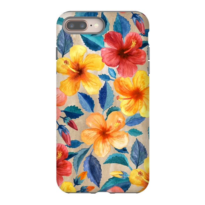 iPhone 7 plus StrongFit Tropical Hibiscus Blooms in Watercolor by Micklyn Le Feuvre