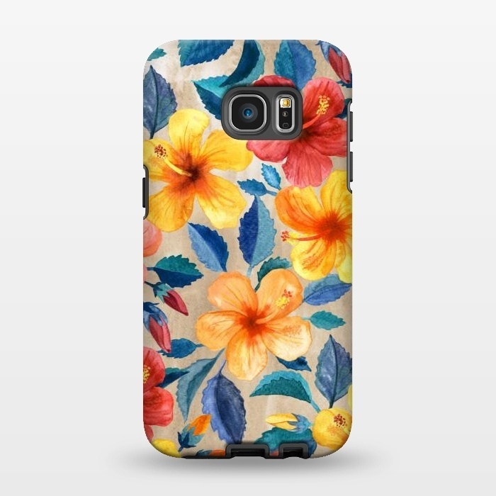 Galaxy S7 EDGE StrongFit Tropical Hibiscus Blooms in Watercolor by Micklyn Le Feuvre
