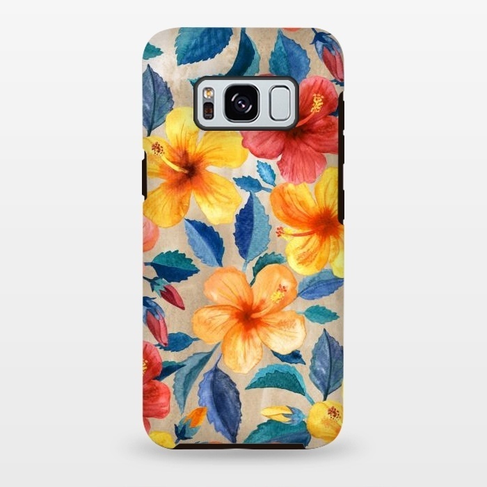 Galaxy S8 plus StrongFit Tropical Hibiscus Blooms in Watercolor by Micklyn Le Feuvre