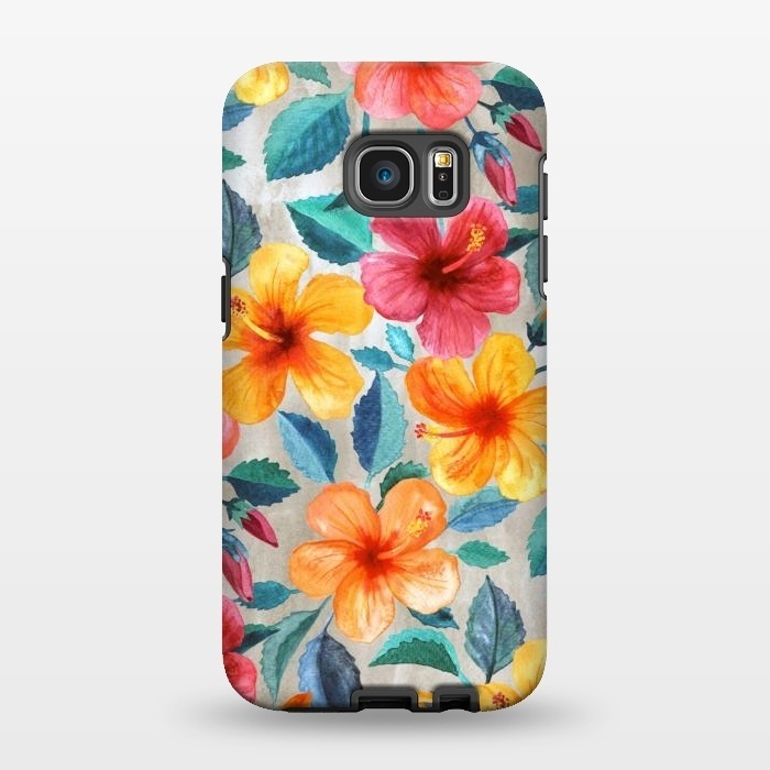 Galaxy S7 EDGE StrongFit Tropical Hawaiian Hibiscus Blooms in Watercolor by Micklyn Le Feuvre