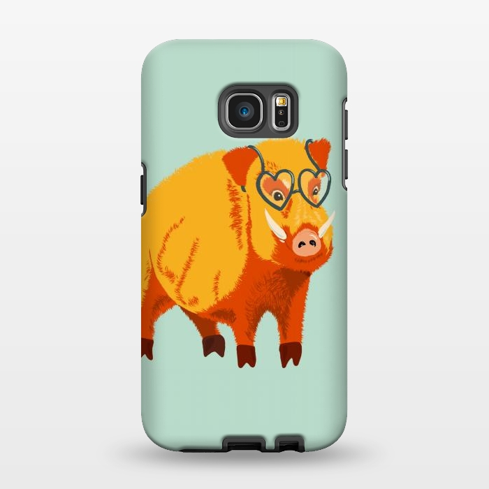 Galaxy S7 EDGE StrongFit Cute Boar Pig With Glasses  by Boriana Giormova