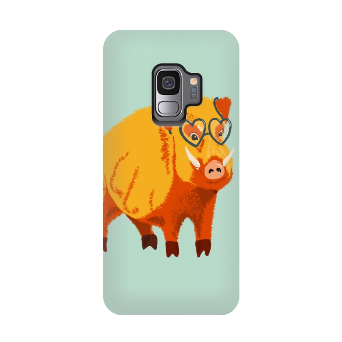 Galaxy S9 StrongFit Cute Boar Pig With Glasses  by Boriana Giormova