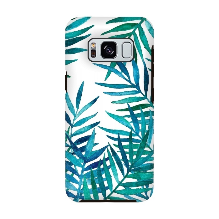Galaxy S8 StrongFit Watercolor Palm Leaves on White by Micklyn Le Feuvre
