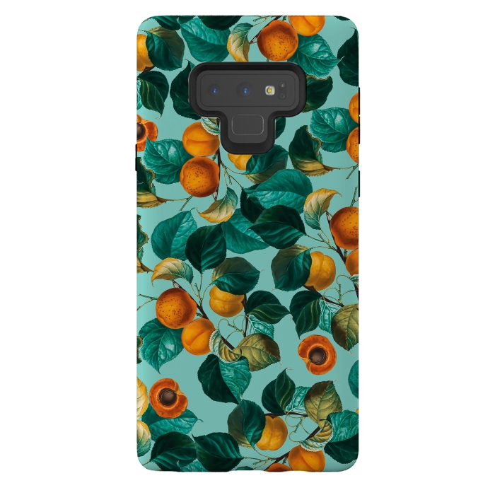 Galaxy Note 9 StrongFit Peach and Leaf Pattern by Burcu Korkmazyurek