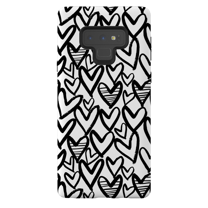 Galaxy Note 9 StrongFit Black and white hearts by Laura Grant