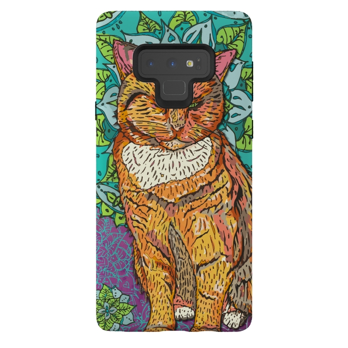 Galaxy Note 9 StrongFit Mandala Cat by Lotti Brown