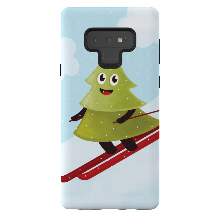Galaxy Note 9 StrongFit Happy Skiing Pine Tree by Boriana Giormova