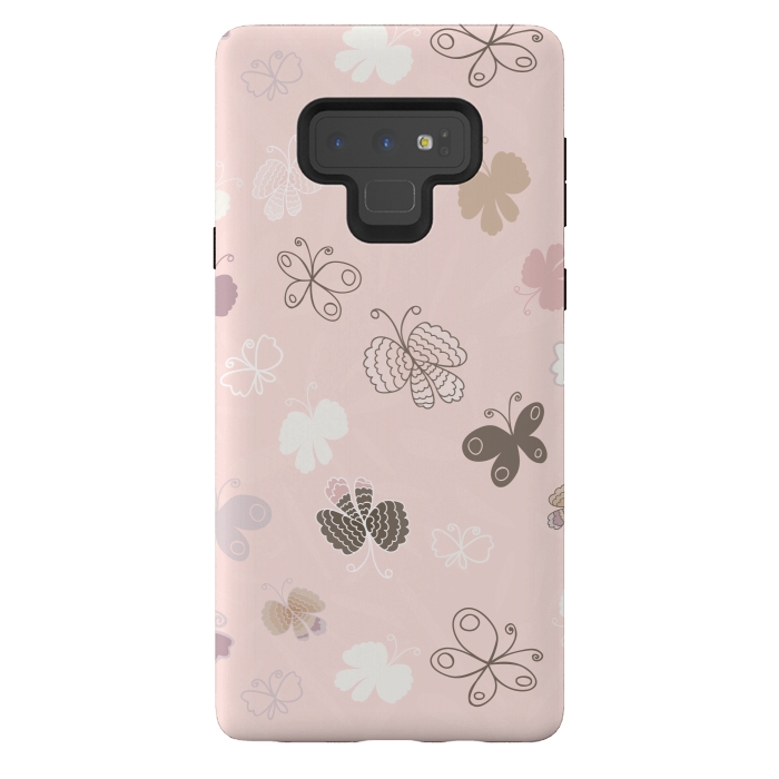 Galaxy Note 9 StrongFit Pretty Pink and Purple Butterflies on Light Pink by Paula Ohreen