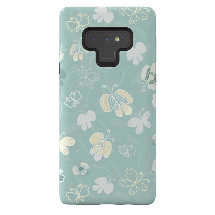 Galaxy Note 9 StrongFit Pretty Yellow and White Butterflies on Teal by Paula Ohreen