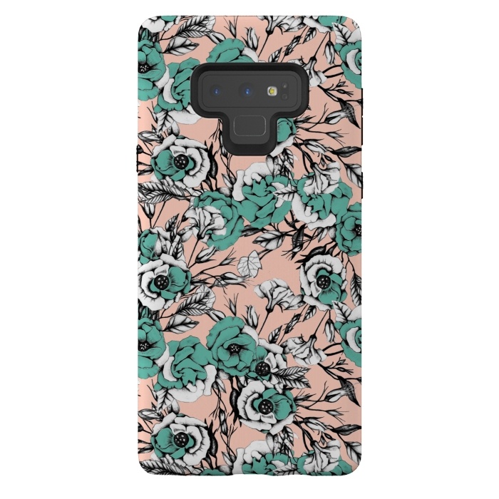 Galaxy Note 9 StrongFit Blue and pink floral by Mmartabc