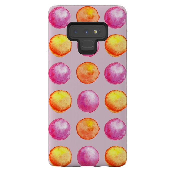 Galaxy Note 9 StrongFit Juicy Watercolor Pink And Orange Spheres Pattern by Boriana Giormova
