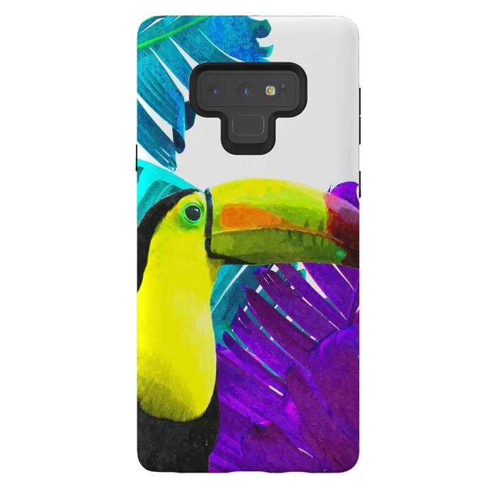 Galaxy Note 9 StrongFit Tropical Toucan Palm Leaves by Alemi