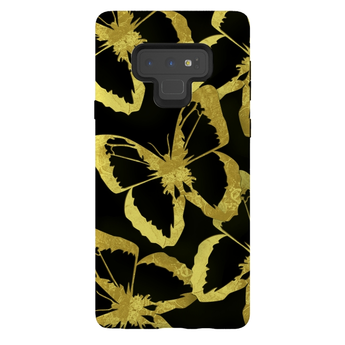 Galaxy Note 9 StrongFit Black and Gold Butterflies by Alemi