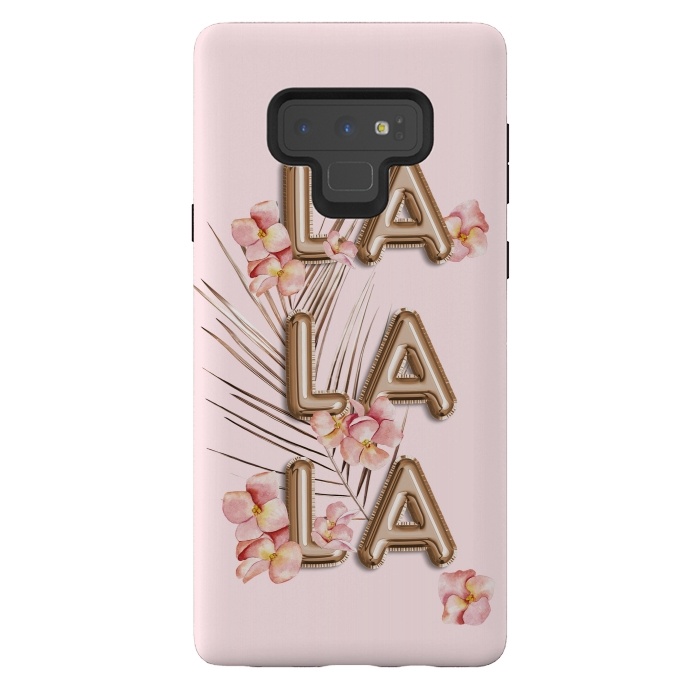 Galaxy Note 9 StrongFit LA LA LA - Fun Shiny Rose Gold Girly Flower Typography  by  Utart