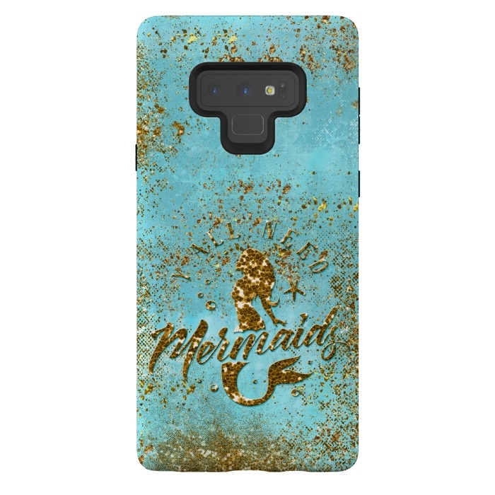 Galaxy Note 9 StrongFit We all need mermaids - Teal and Gold Glitter Typography  by  Utart
