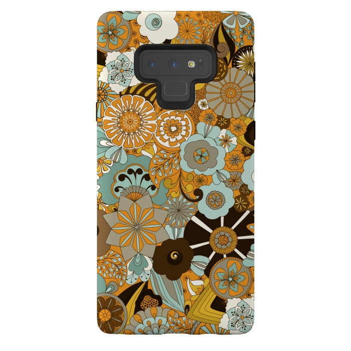 Galaxy Note 9 StrongFit Flowers, Flowers Everywhere Mustard and Blue by Paula Ohreen