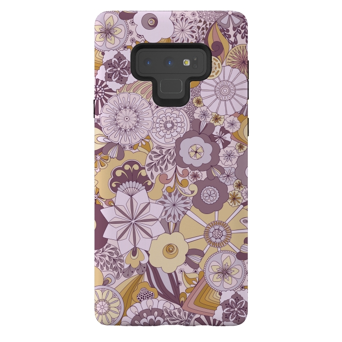 Galaxy Note 9 StrongFit Flowers, Flowers Everywhere Purple and Mustard by Paula Ohreen