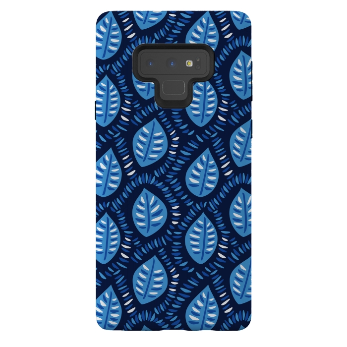Galaxy Note 9 StrongFit Blue Decorative Geometric Leaves Pattern by Boriana Giormova
