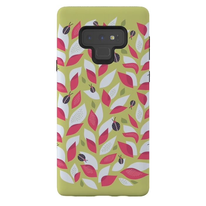 Galaxy Note 9 StrongFit Green Plant With Pink Leaves And Ladybugs Spring by Boriana Giormova