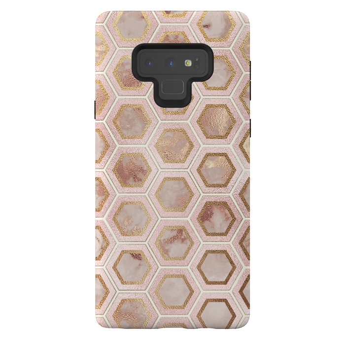 Galaxy Note 9 StrongFit Marble and Rose Gold Honeycomb Pattern by  Utart